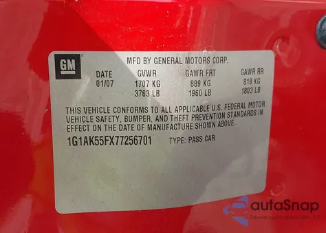 2007 Chevrolet Cobalt Ls from USA, damaged, VIN 1G1AK55FX77256701